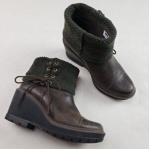 Timberland Kellis Mid Wedge Boot Womens 7.5 Brown Leather Lace Up Fold Down